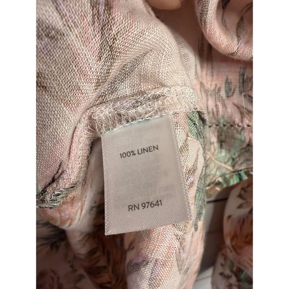 J. Jill Love Linen Tropical Palm Print V-Neck Bell Sleeve Tunic Top Pink Lg Tall - Picture 4 of 6